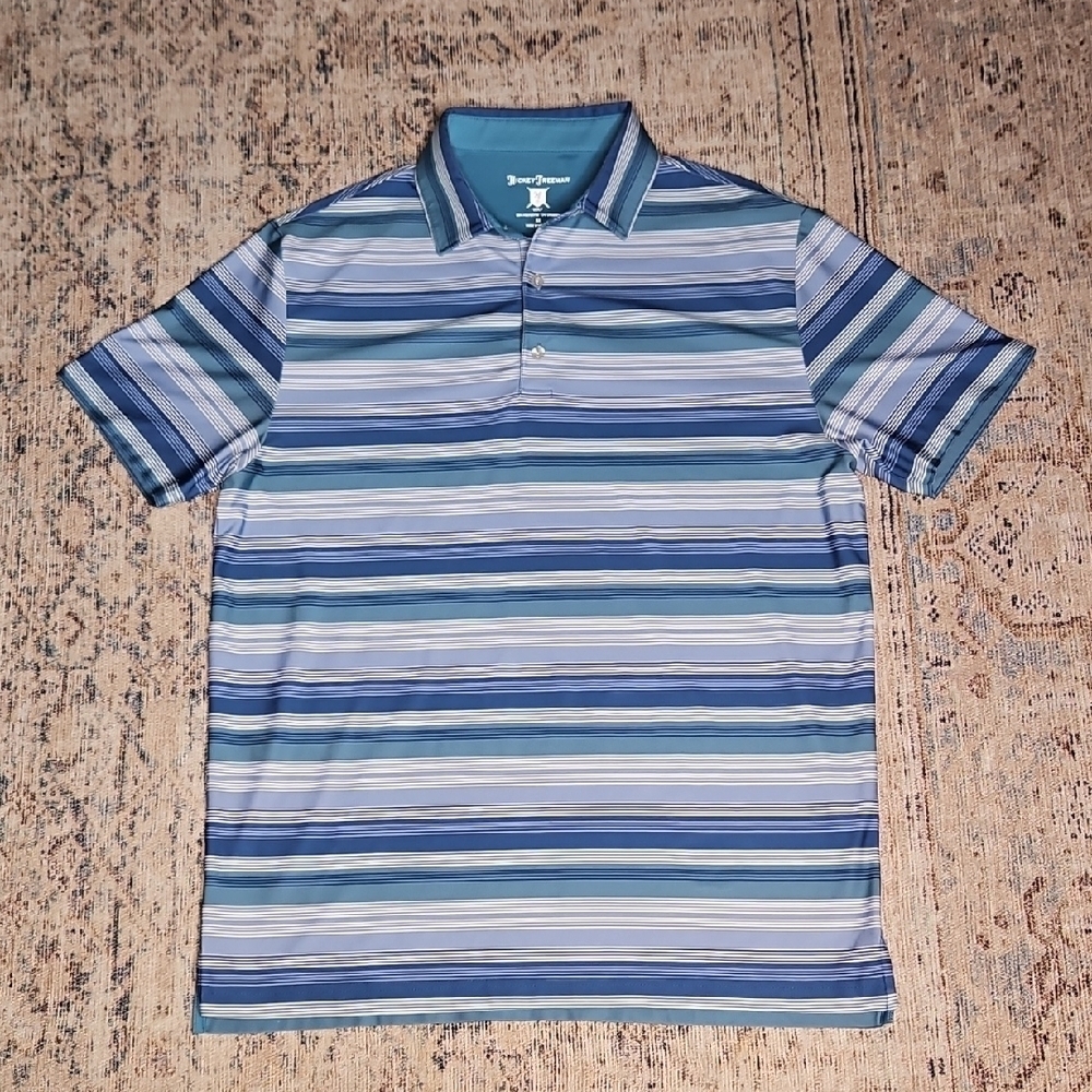 Hickey Freeman Men's Multi Striped Blue Golf Polo Shirt